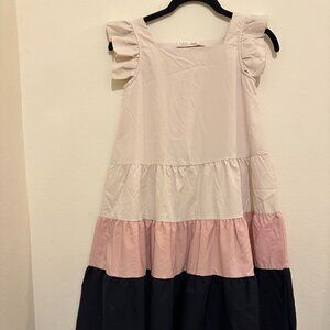 SHEIN Girls Colorblock Dip Hem Smock Dress